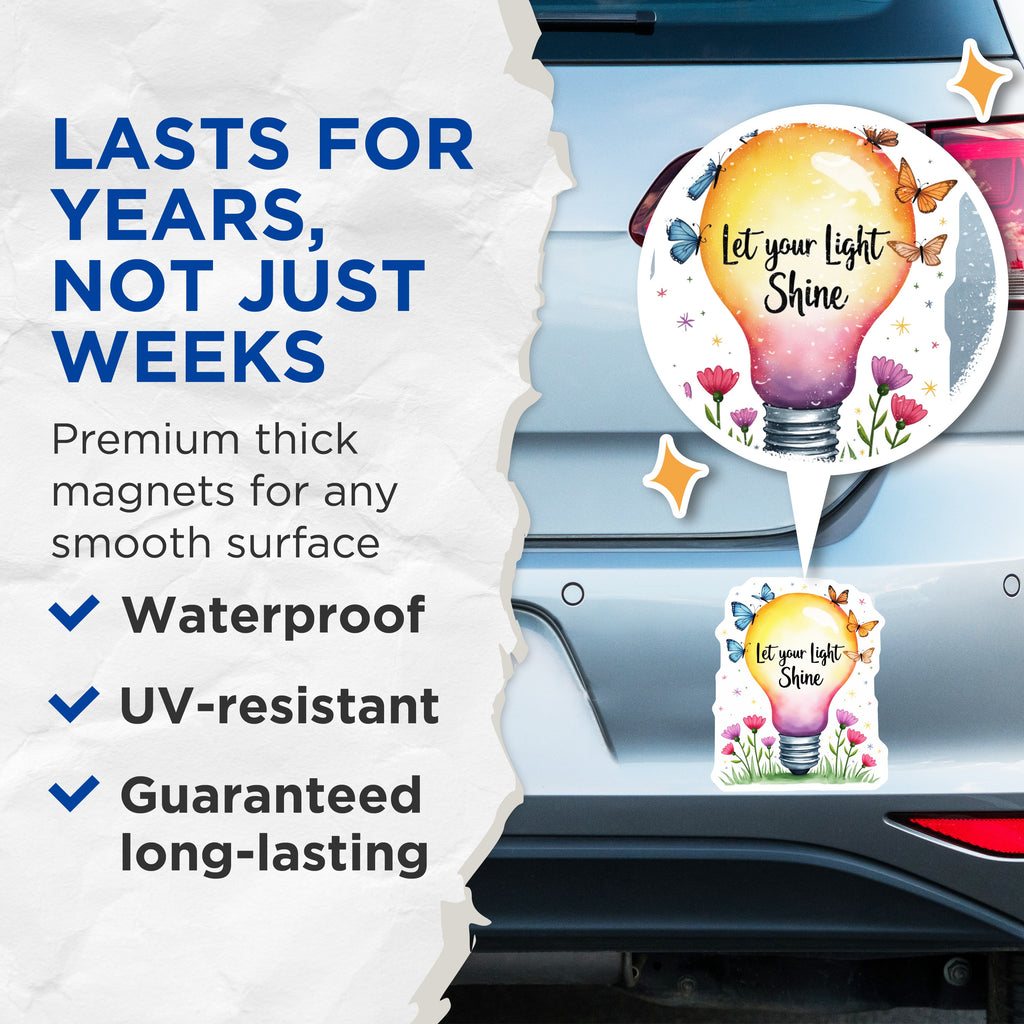 (2 Pack) Let Your Light Shine Magnets - Watercolor Lightbulb - Positive Affirmation Decor - 5 Inches On Longest Side - Thick Durable Magnet - Made in USA - MAG37540