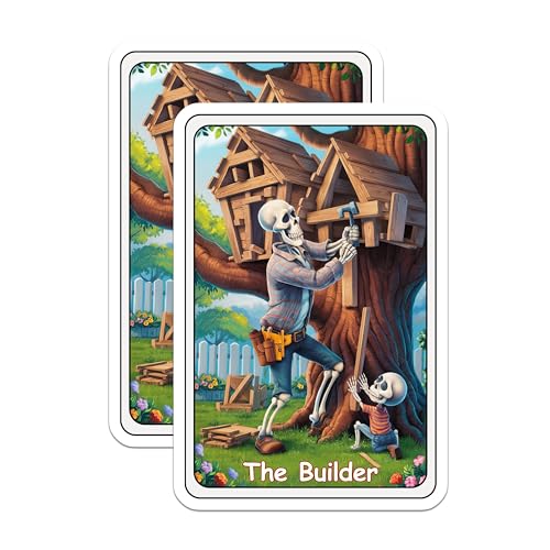(2 Pack) The Builder Skeleton Stickers - Cute Skeleton Family Stickers - Skeleton Builder Art Stickers - 5" On Longest Side - Sticks to Smooth Flat Surfaces - Made in USA - BMCS4446