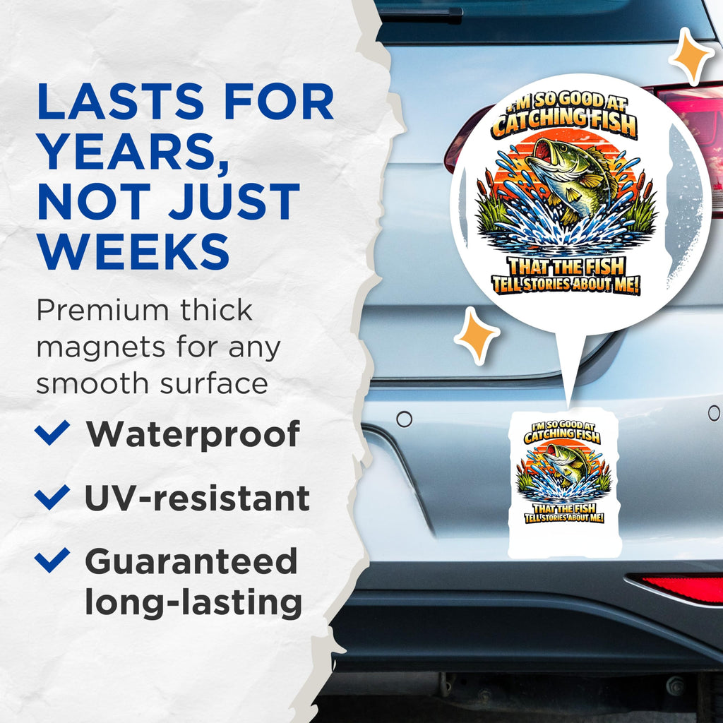 (2 Pack) Funny Fishing Magnets - Bass Catching Fish Quote - Angler Humor Decor - Fisherman Refrigerator Art - 5 Inches On Longest Side - Thick Durable Magnet - Made in USA - MAG22756