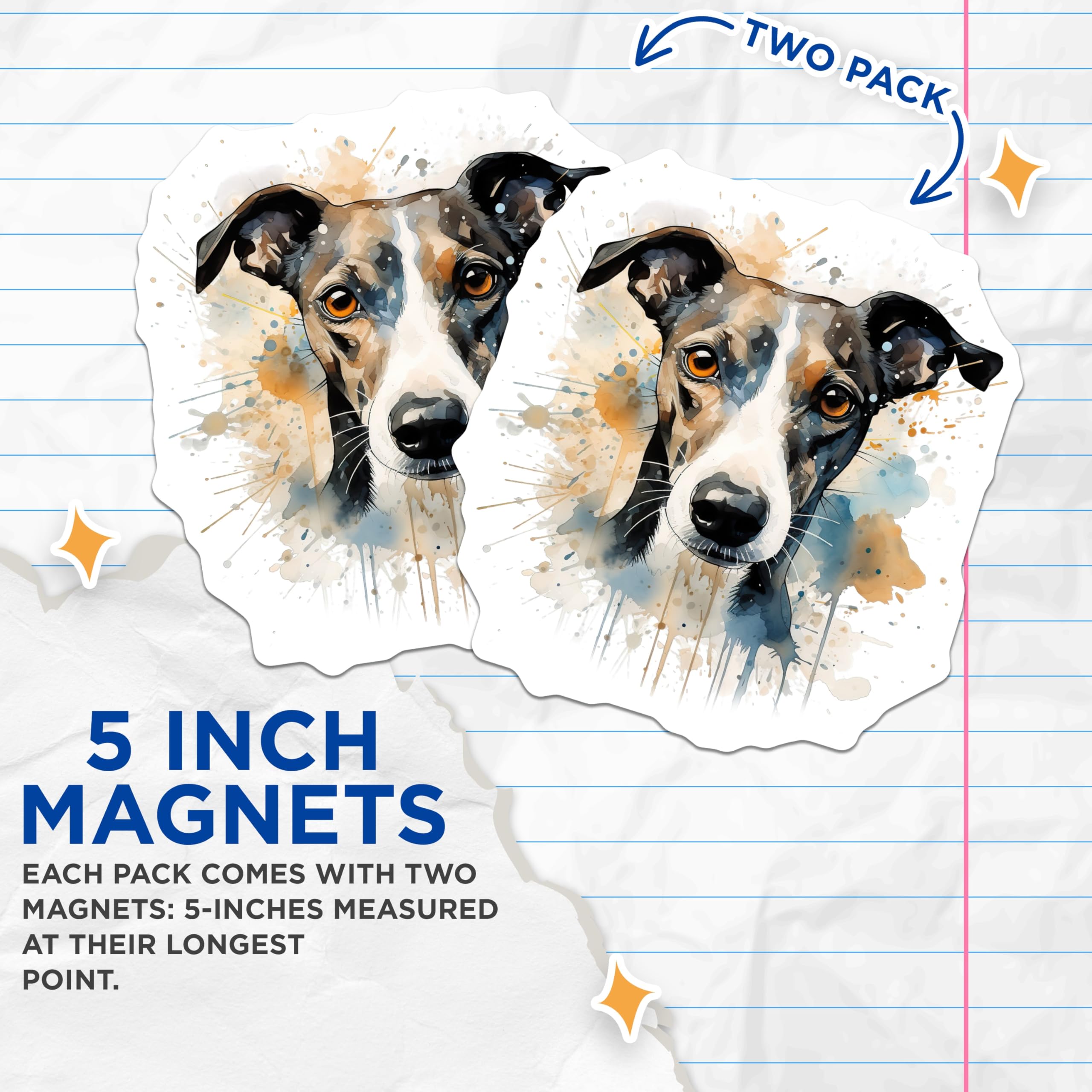 (2 Pack) Watercolor Sighthound Magnets - Dog Lover Pet Art - Artistic Animal Fridge Decor - 5 Inches On Longest Side - Thick Durable Magnet - Made in USA - MAG26565