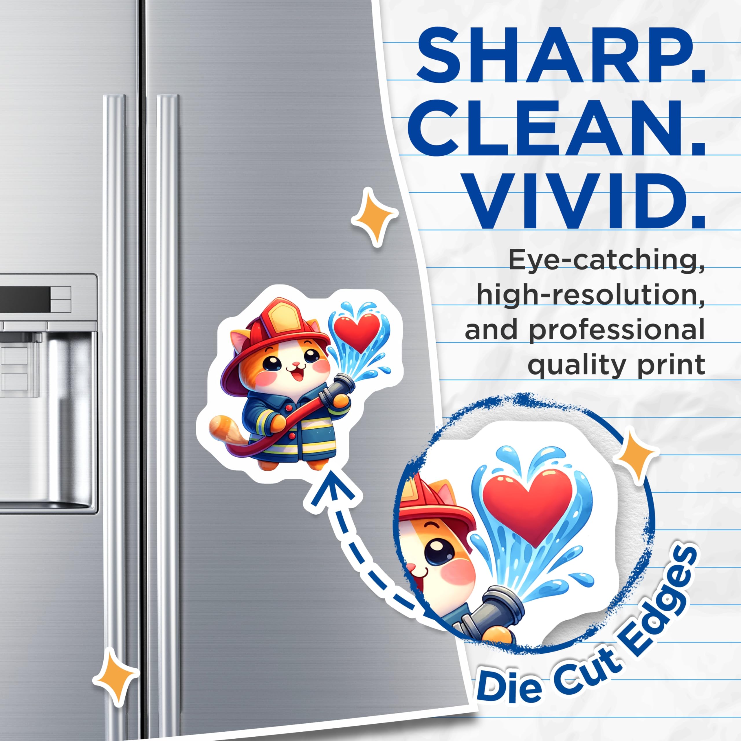 (2 Pack) Firefighter Cat Magnets - Adorable Kitten Fridge Decor - Brave Feline Hero Art - Sweet Heart Water Rescue Design - 5 Inches On Longest Side - Thick Durable Magnet - Made in USA - MAG20374