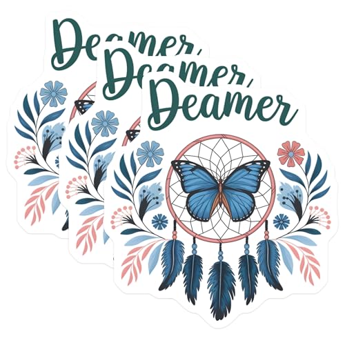 (3 Pack) Dreamer Butterfly Decals - Boho Style Decal - Dream Catcher Decal- 3 Inches On Longest Side - Easy Peel & Apply - Made in USA - 3MCS5194