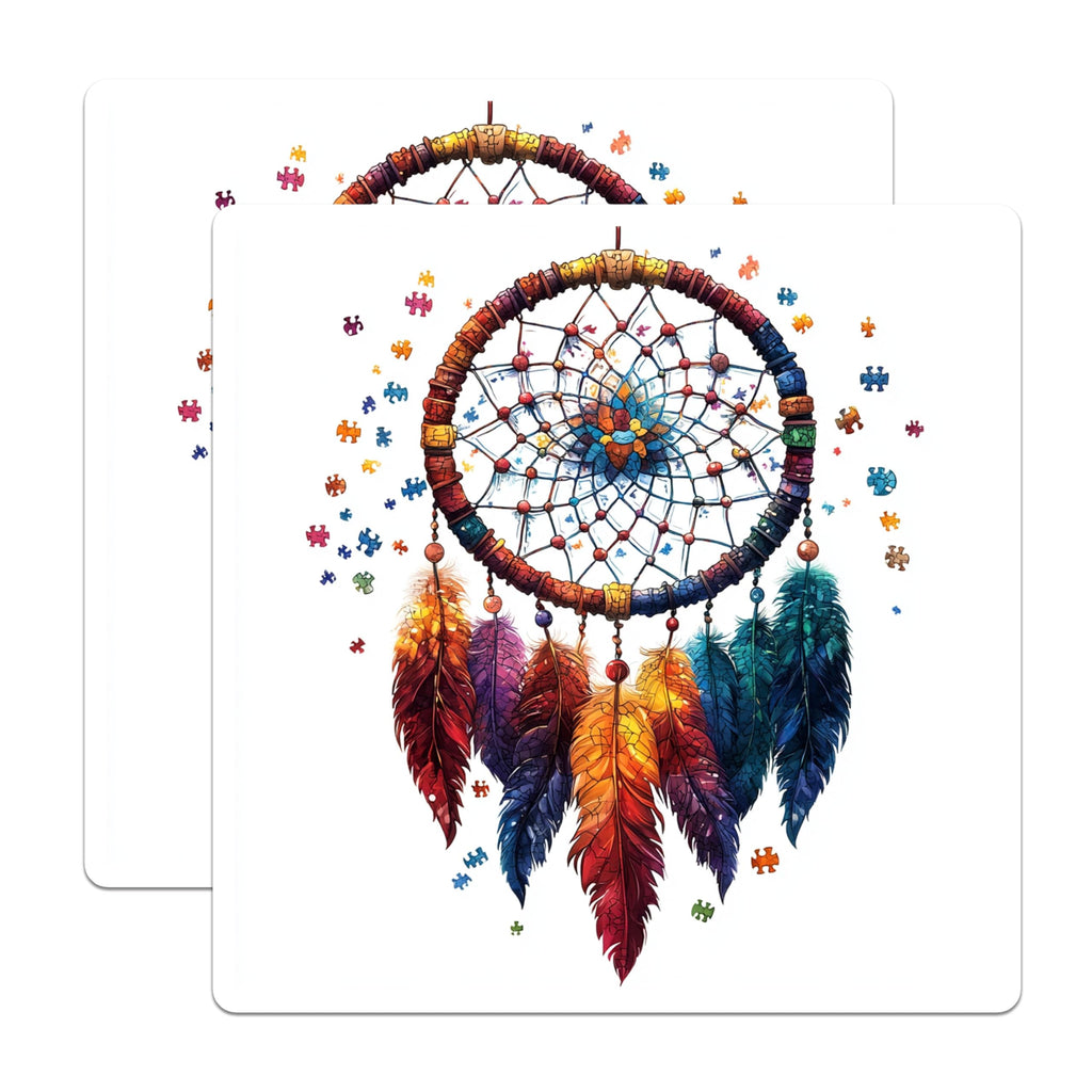 (2 Pack) Dreamcatcher Magnets - Puzzle Piece Art - Autism Awareness Decor - Boho Fridge Accent - Unique Spiritual Design - 5 Inches On Longest Side - Thick Durable Magnet - Made in USA - MAG30696