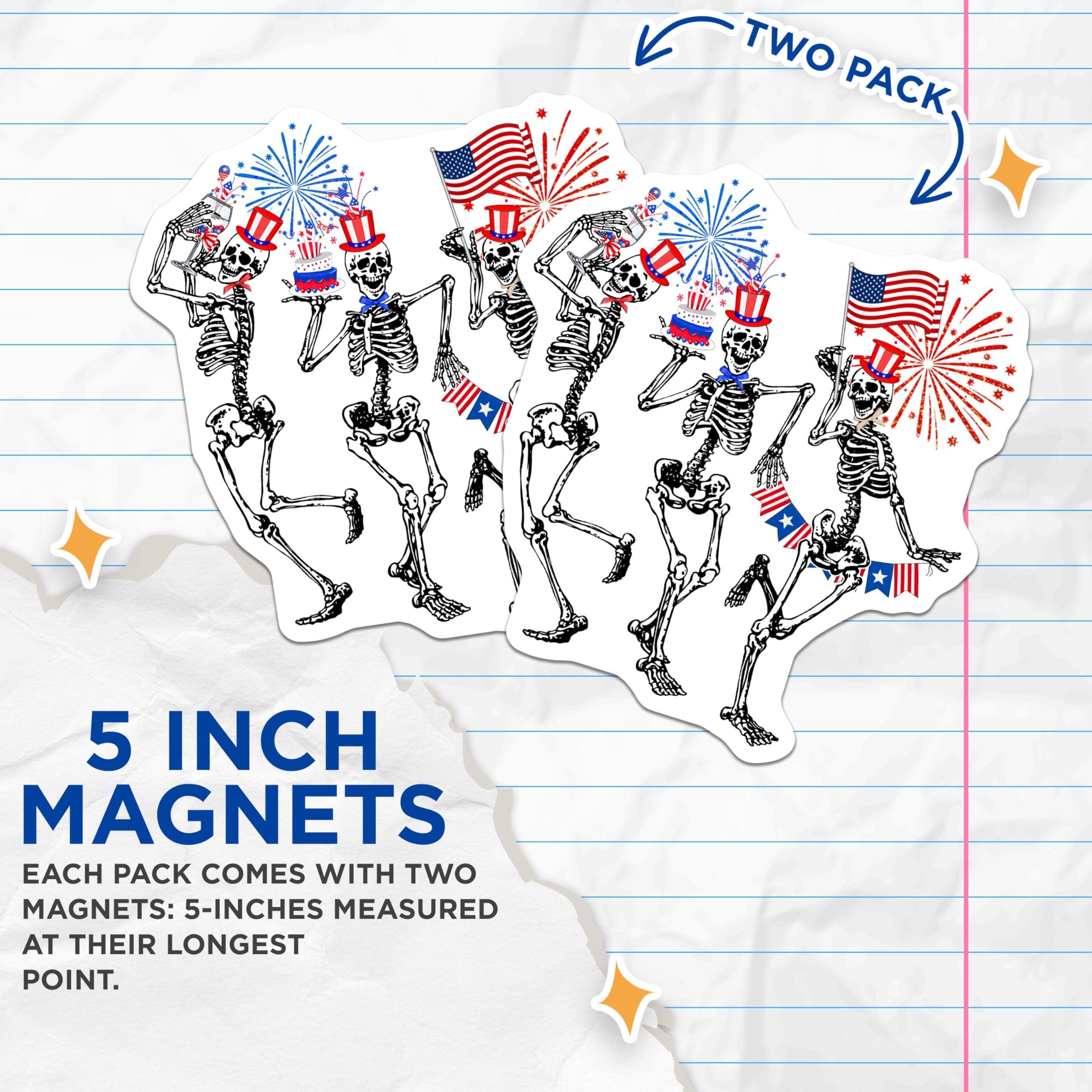 (2 Pack) Patriotic Skeletons Magnets - 4th of July Decor - Independence Day Celebration - 5 Inches On Longest Side - Thick Durable Magnet - Made in USA - MAG28734