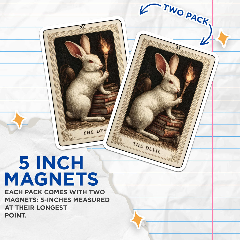 (2 Pack) The Devil Tarot Card Magnets - White Rabbit Occult Art Mystical - Dark Academia Decor Witchy Aesthetic Home - 5 Inches On Longest Side - Thick Durable Magnet - Made in USA - MAG36018