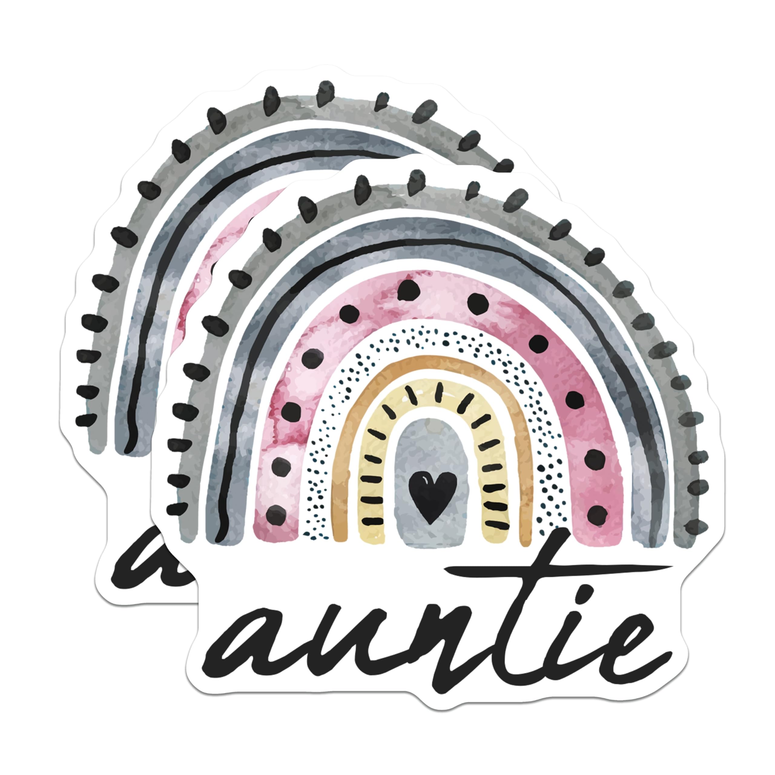 (2 Pack) Auntie Stickers - Rainbow Aunt Stickers - Cute Auntie Decal for Water Bottles and Laptops - 5" On Longest Side - Sticks to Smooth Flat Surfaces - Made in USA - BMCS9334