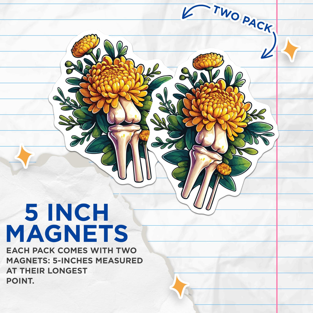 (2 Pack) Anatomical Floral Magnets - Chrysanthemum Bones Art - Unique Skeletal Decor - 5 Inches On Longest Side - Thick Durable Magnet - Made in USA - MAG19599