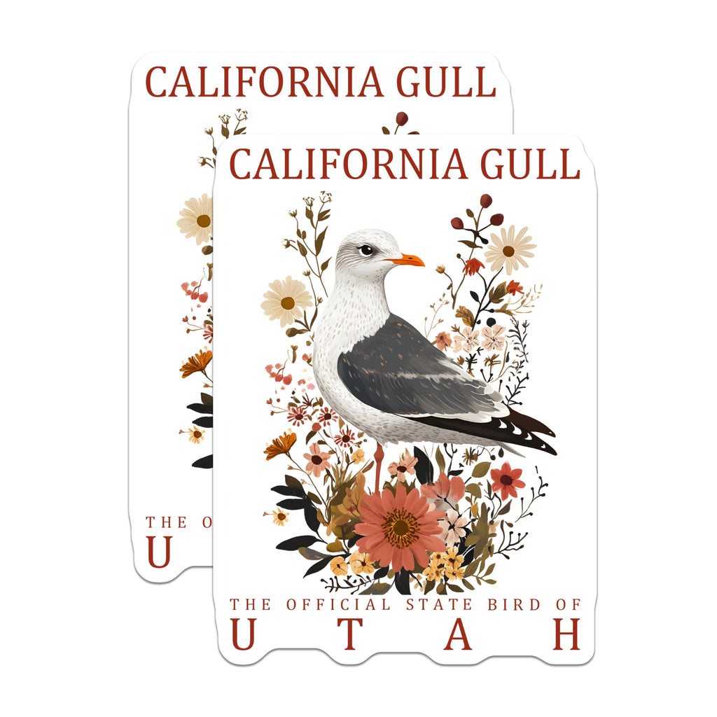 (2 Pack) California Gull Magnets - Utah State Bird Art - Floral Bird Illustration - 5" On Longest Side - Premium Magnet - for Cars, Refrigerators, Toolboxes, Lockers - Made in USA - MAG18112