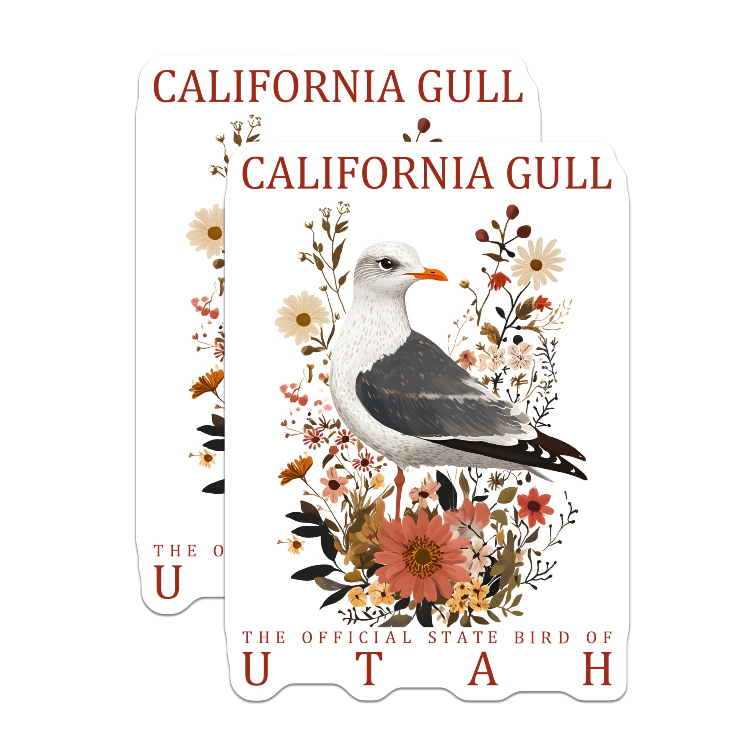(2 Pack) California Gull Magnets - Utah State Bird Art - Floral Bird Illustration - 5" On Longest Side - Premium Magnet - for Cars, Refrigerators, Toolboxes, Lockers - Made in USA - MAG18112