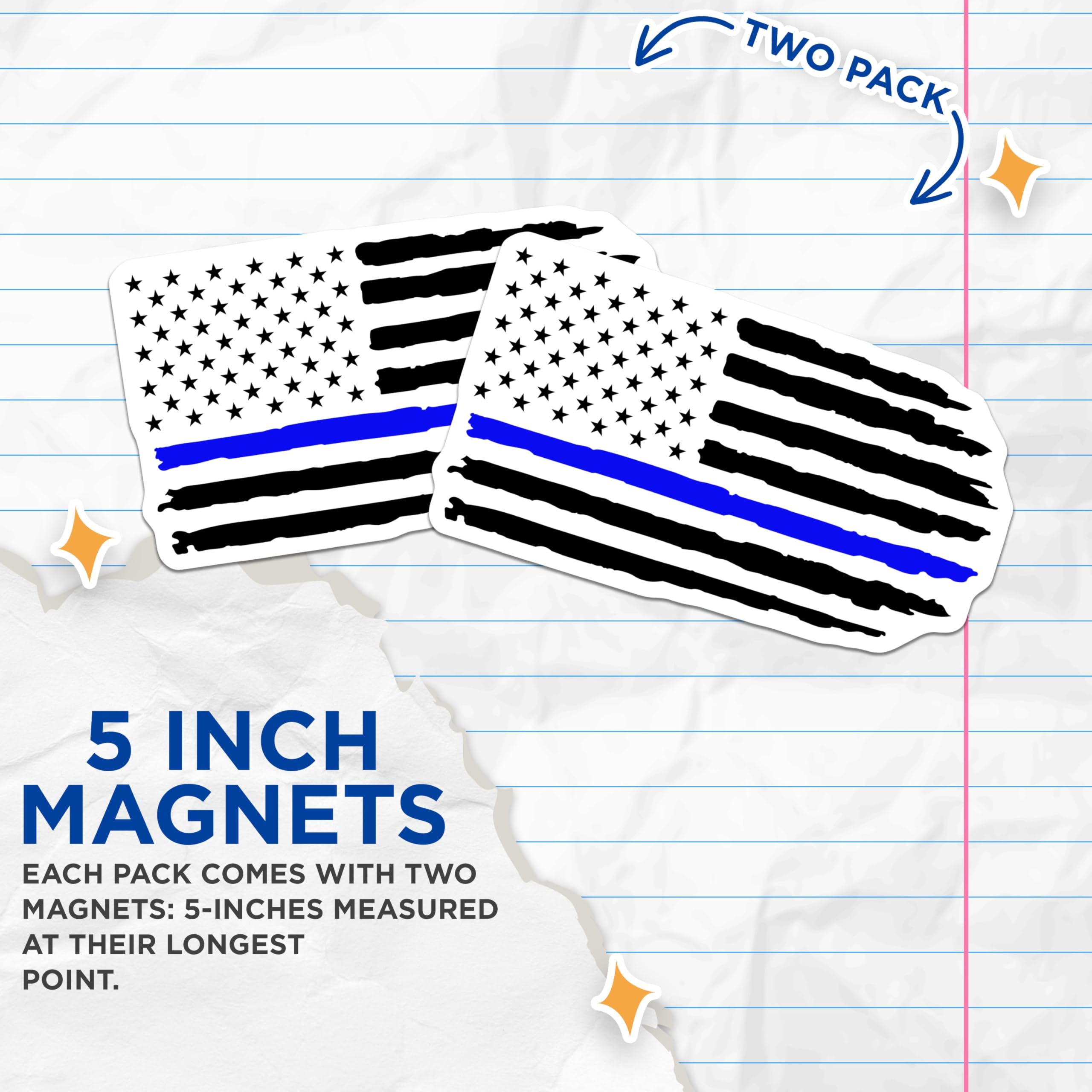 (2 Pack) Thin Blue Line Magnets - American Flag Police Support - Law Enforcement Honor - First Responder Patriotism - 5 Inches On Longest Side - Thick Durable Magnet - Made in USA - MAG20432