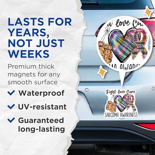 (2 Pack) Sarcoma Awareness Magnets - Fight Love Cure - Boxing Gloves Magnets - Heart Ribbon Magnets - 5" On Longest Side - for Cars, Fridges, Toolboxes - Made in USA - MAG4281