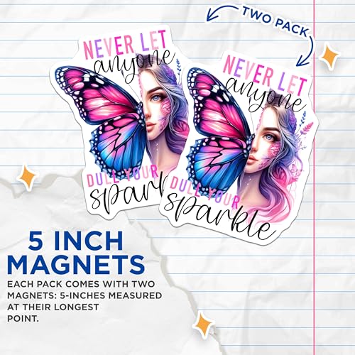 (2 Pack) Inspirational Magnets Magnets - Butterfly Wall Art - Motivational Quotes - 5" On Longest Side - Made in USA - Sticks to Refrigerators & Metal Surfaces - MAG9231