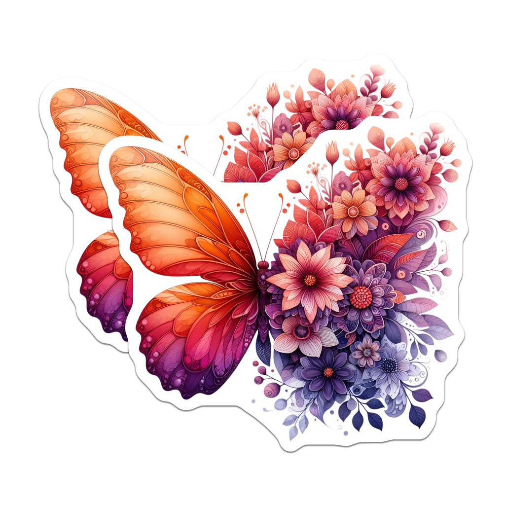 (2 Pack) Floral Butterfly Magnets - Whimsical Flower Refrigerator Decor - Botanical Art Accent - 5 Inches On Longest Side - Thick Durable Magnet - Made in USA - MAG39417