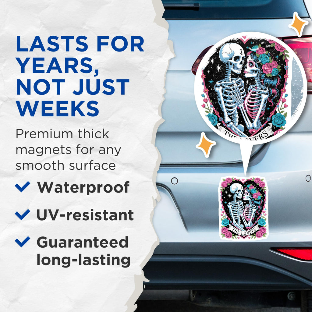 (2 Pack) Skeleton Lovers Magnets - Romantic Sugar Skulls Art - Gothic Day of the Dead Decor - 5 Inches On Longest Side - Thick Durable Magnet - Made in USA - MAG21816