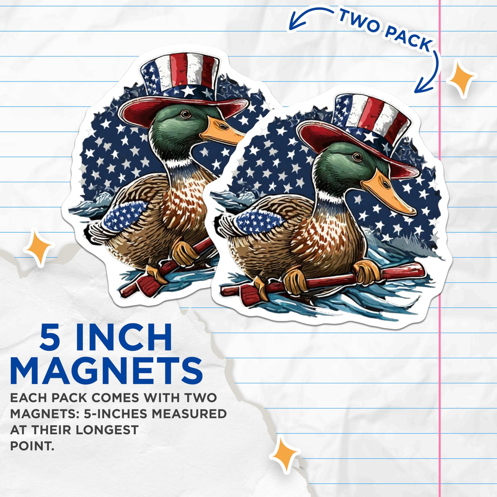 (2 Pack) Patriotic Duck Magnets - Uncle Sam Mallard - American Flag Animal Decor - 4th of July Fridge Decal - 5 Inches On Longest Side - Thick Durable Magnet - Made in USA - MAG20225