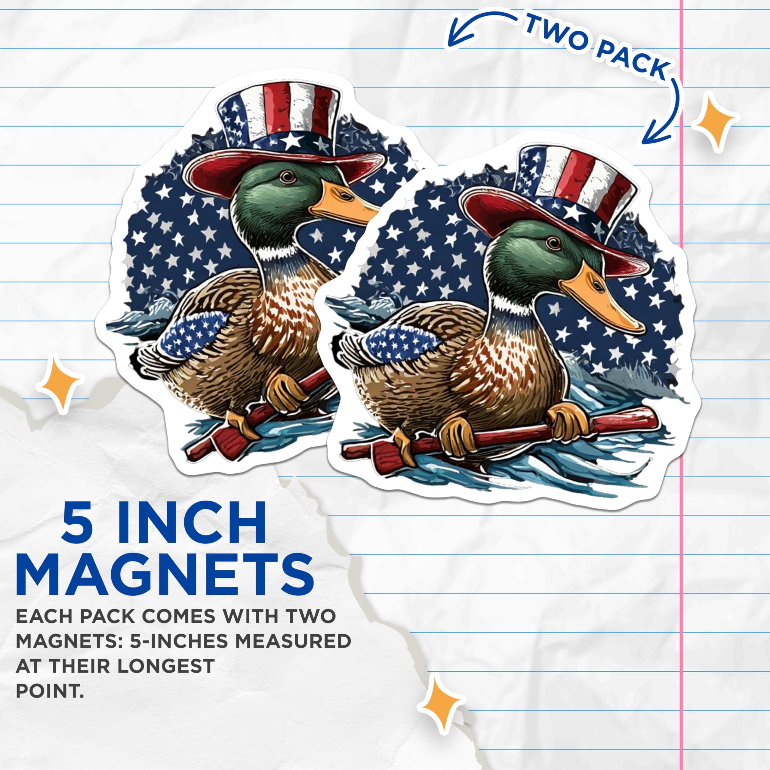 (2 Pack) Patriotic Duck Magnets - Uncle Sam Mallard - American Flag Animal Decor - 4th of July Fridge Decal - 5 Inches On Longest Side - Thick Durable Magnet - Made in USA - MAG20225