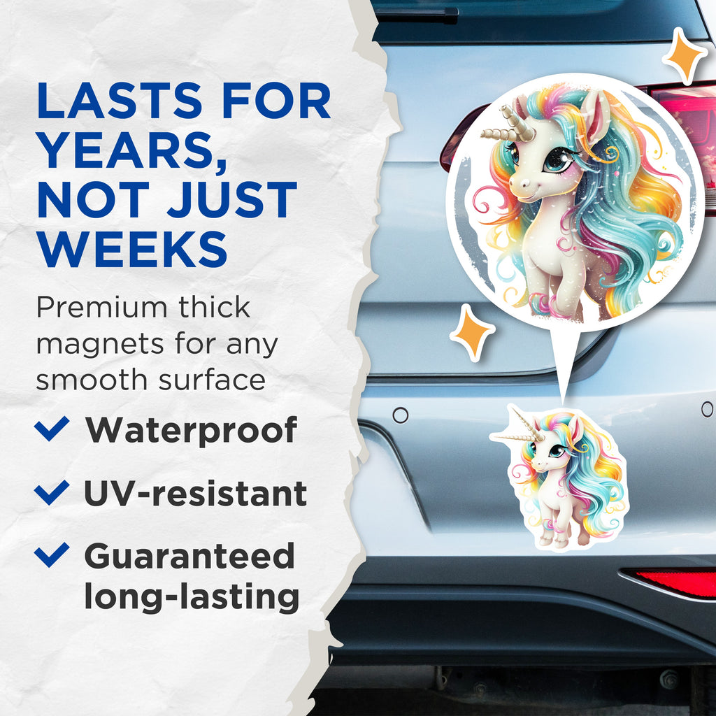 (2 Pack) Cute Unicorn Magnets - Rainbow Fantasy Art - Magical Aesthetic Decor - Kawaii Refrigerator Magnets - 5 Inches On Longest Side - Thick Durable Magnet - Made in USA - MAG38370
