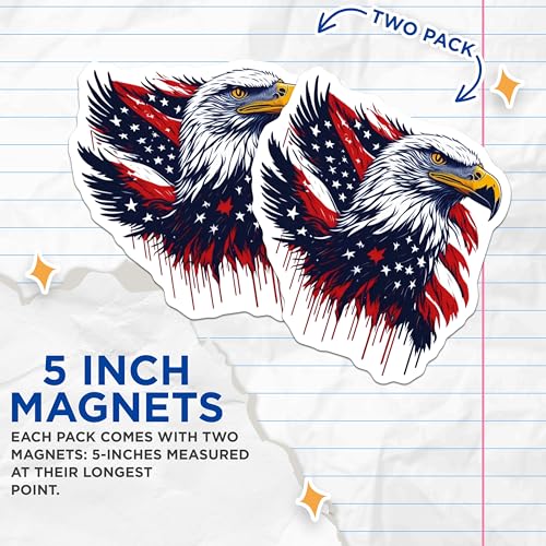 (2 Pack) Patriotic Eagle Magnets - American Flag - USA Decor - Bald Eagle Art - National Pride - 5" On Longest Side - for Cars, Fridges, Toolboxes - Made in USA - MAG6762