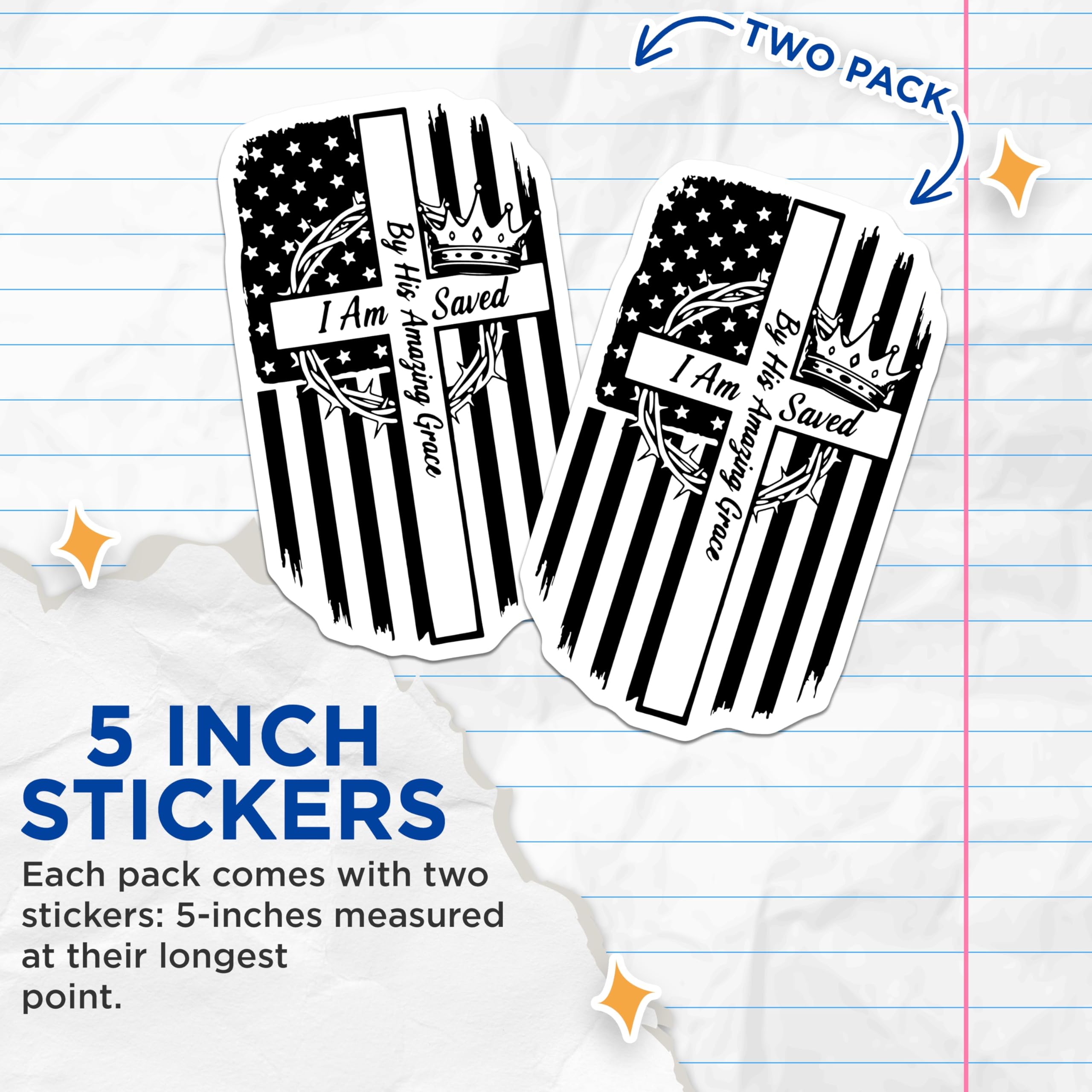 (2 Pack) Christian Stickers - I Am Saved - Religious Decal - Crown of Thorns Art - 5" On Longest Side - Sticks to Smooth Flat Surfaces - Made in USA - BMCS14943
