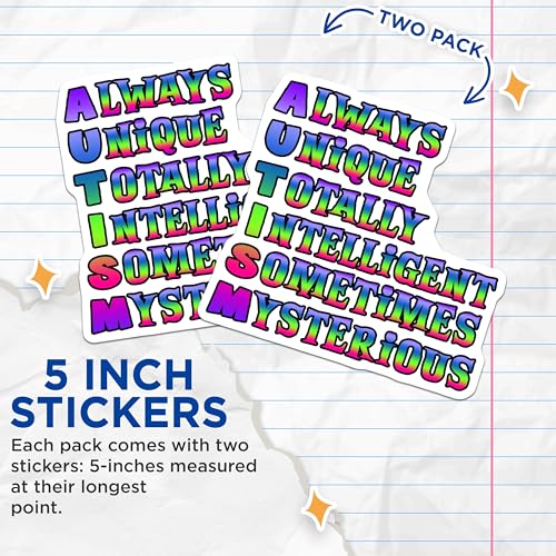 (2 Pack) Autism Inspirational Stickers - Motivational Decal Set - Awareness Rainbow Sticker Pack - 5" On Longest Side - Sticks to Smooth Flat Surfaces - Made in USA - BMCS6977