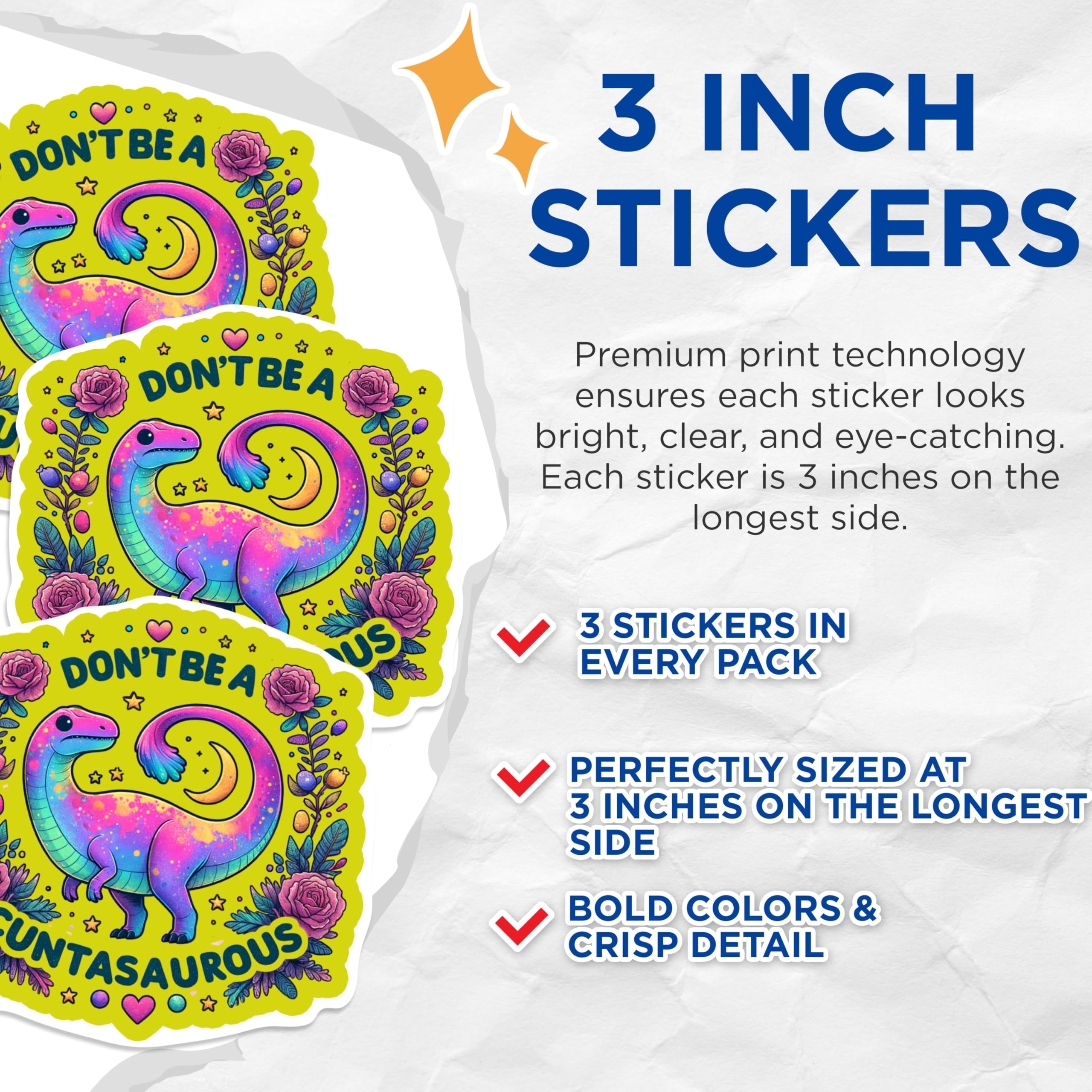 (3 Pack) Dont Be a Cuntasaurous Decals - Funny Dinosaur Decal - Sarcastic Dinosaur Stickers - 3 Inches On Longest Side - Easy Peel & Apply - Made in USA - 3MCS0246