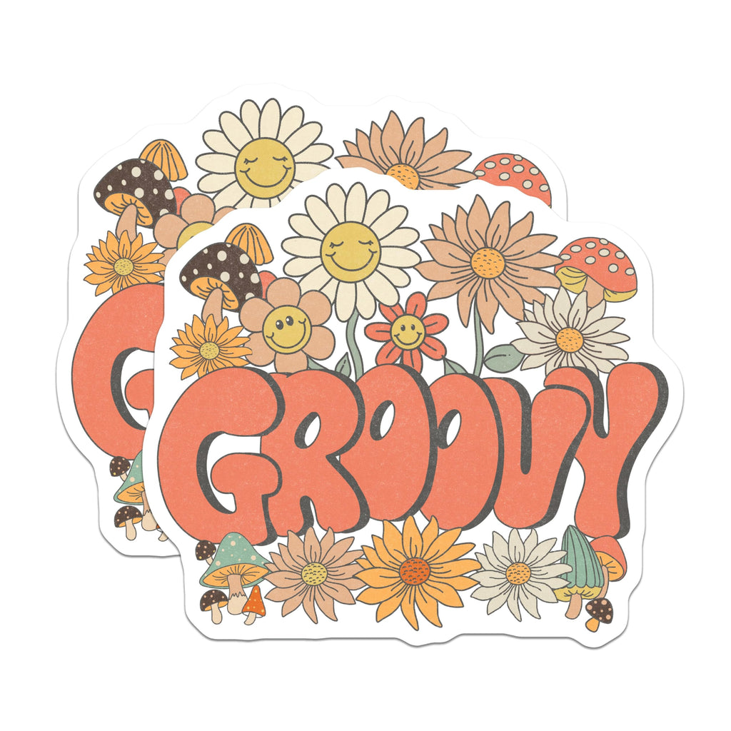 (2 Pack) Groovy Flower Magnets - Retro Style - 70s Aesthetic - 5" On Longest Side - Premium Magnet - for Cars, Refrigerators, Toolboxes, Lockers - Made in USA - MAG15059