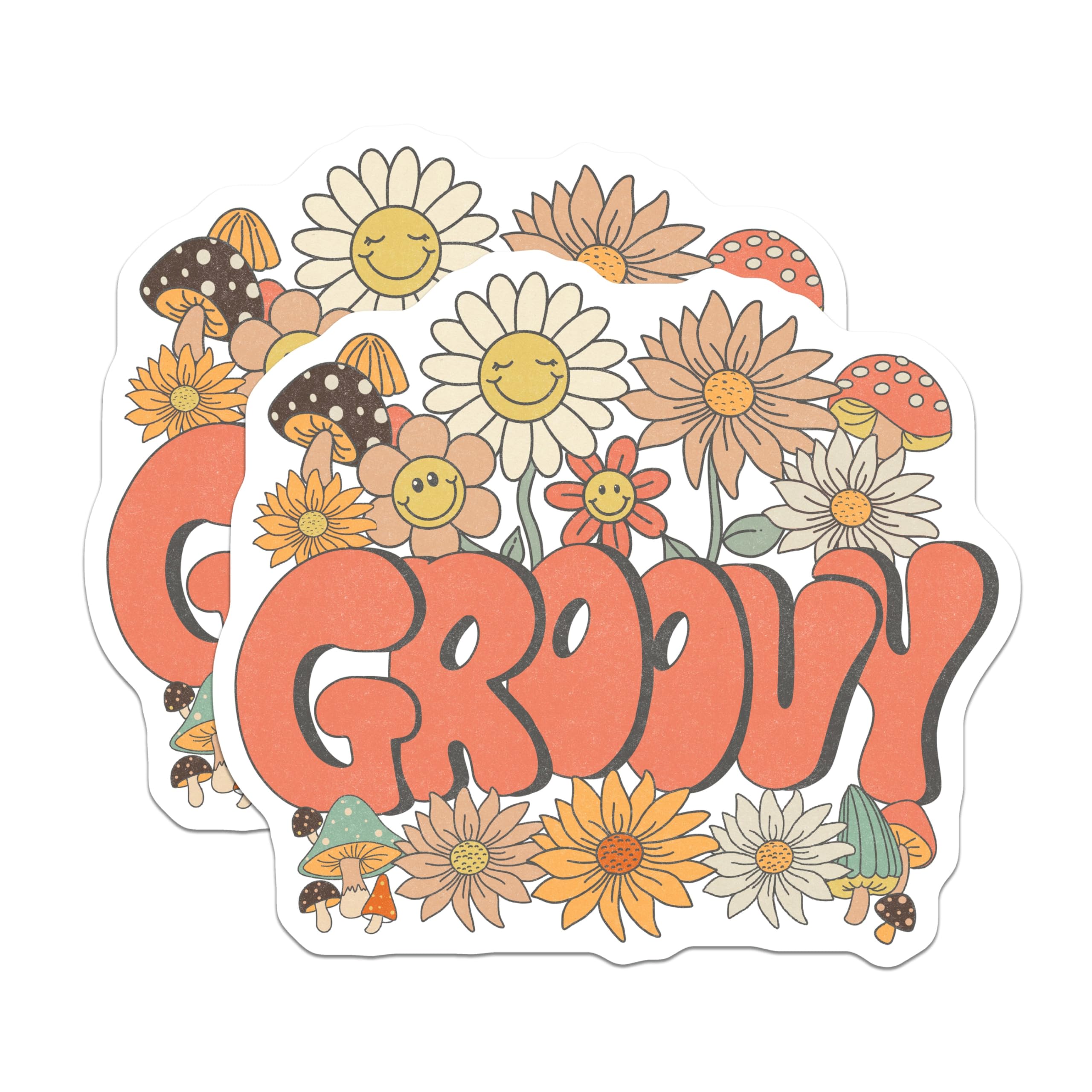 (2 Pack) Groovy Flower Magnets - Retro Style - 70s Aesthetic - 5" On Longest Side - Premium Magnet - for Cars, Refrigerators, Toolboxes, Lockers - Made in USA - MAG15059
