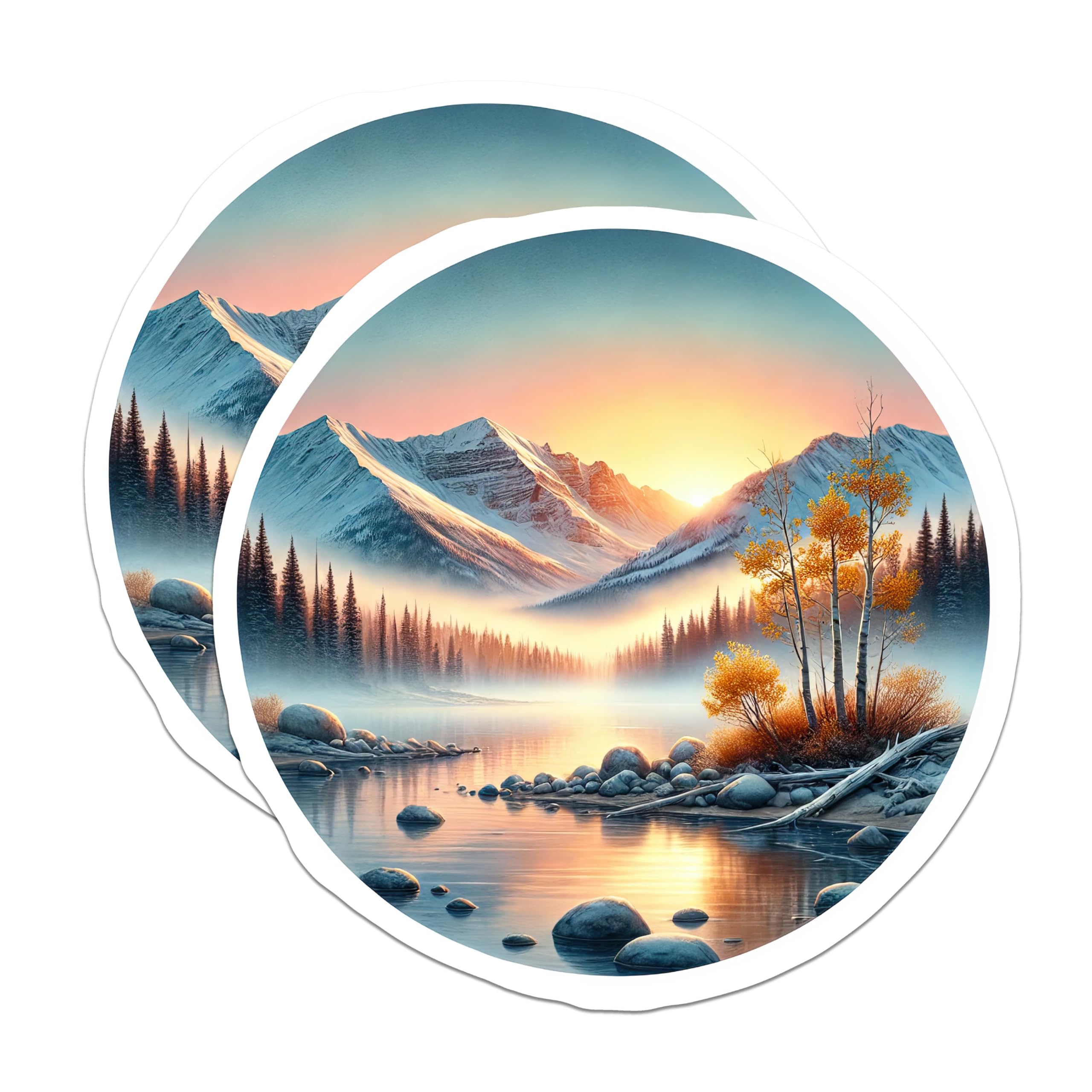 (2 Pack) Mountain Lake Magnets - Snowy Peaks Art - Scenic Landscape Decor - 5" On Longest Side - Premium Magnet - for Cars, Refrigerators, Toolboxes, Lockers - Made in USA - MAG18020