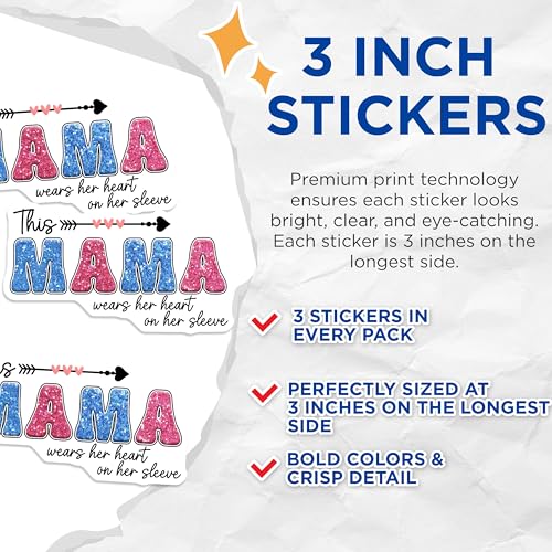 (3 Pack) This Mama Heart Sleeve Decals - Mother's Day Decor - Loving Mom Stickers - 3 Inches On Longest Side - Easy Peel & Apply - Made in USA - 3MCS6944