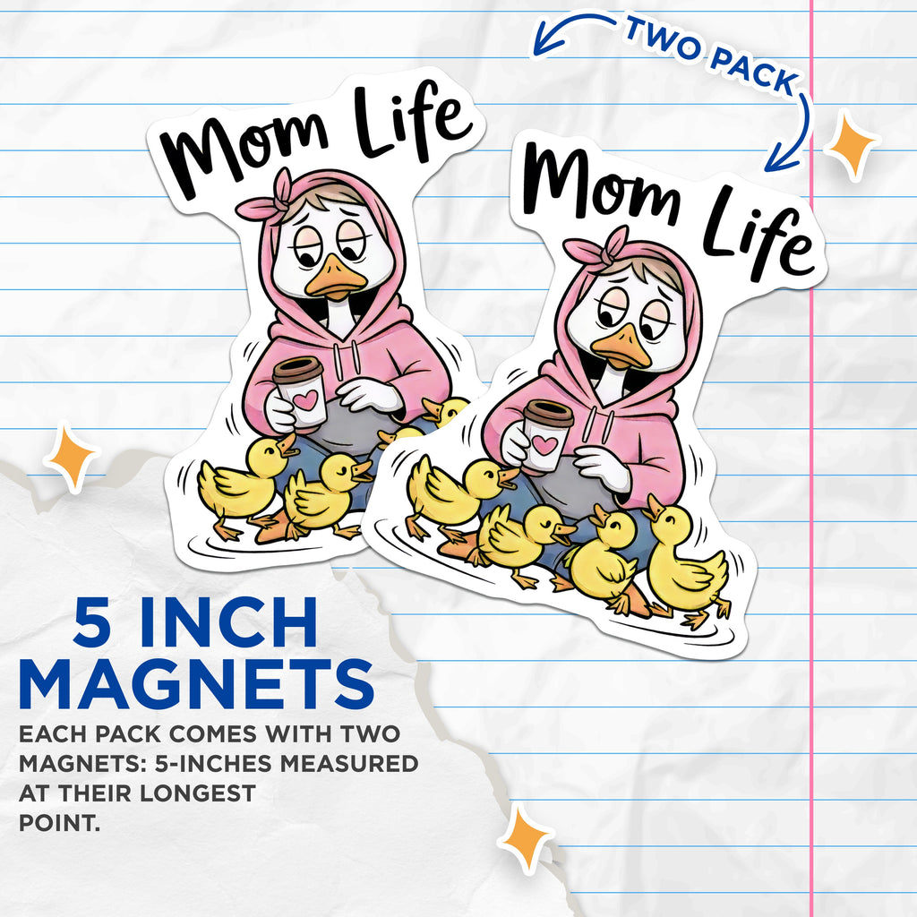 (2 Pack) Tired Mom Life Duck Magnets - Coffee Lover Humor - New Mom Motherhood Refrigerator Decor - 5 Inches On Longest Side - Thick Durable Magnet - Made in USA - MAG39228