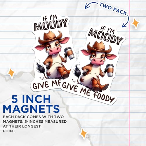 (2 Pack) Moody Cow Magnets - Funny Cow Kitchen - Cute Farm Animal Refrigerator Magnets - Mood Magnets - 5" On Longest Side - for Cars, Fridges, Toolboxes - Made in USA - MAG3787