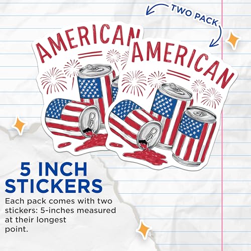 (2 Pack) American Flag Stickers - 5" On Longest Side - Sticks to Smooth Flat Surfaces - Made in USA - BMCS8507 - BMCS8507