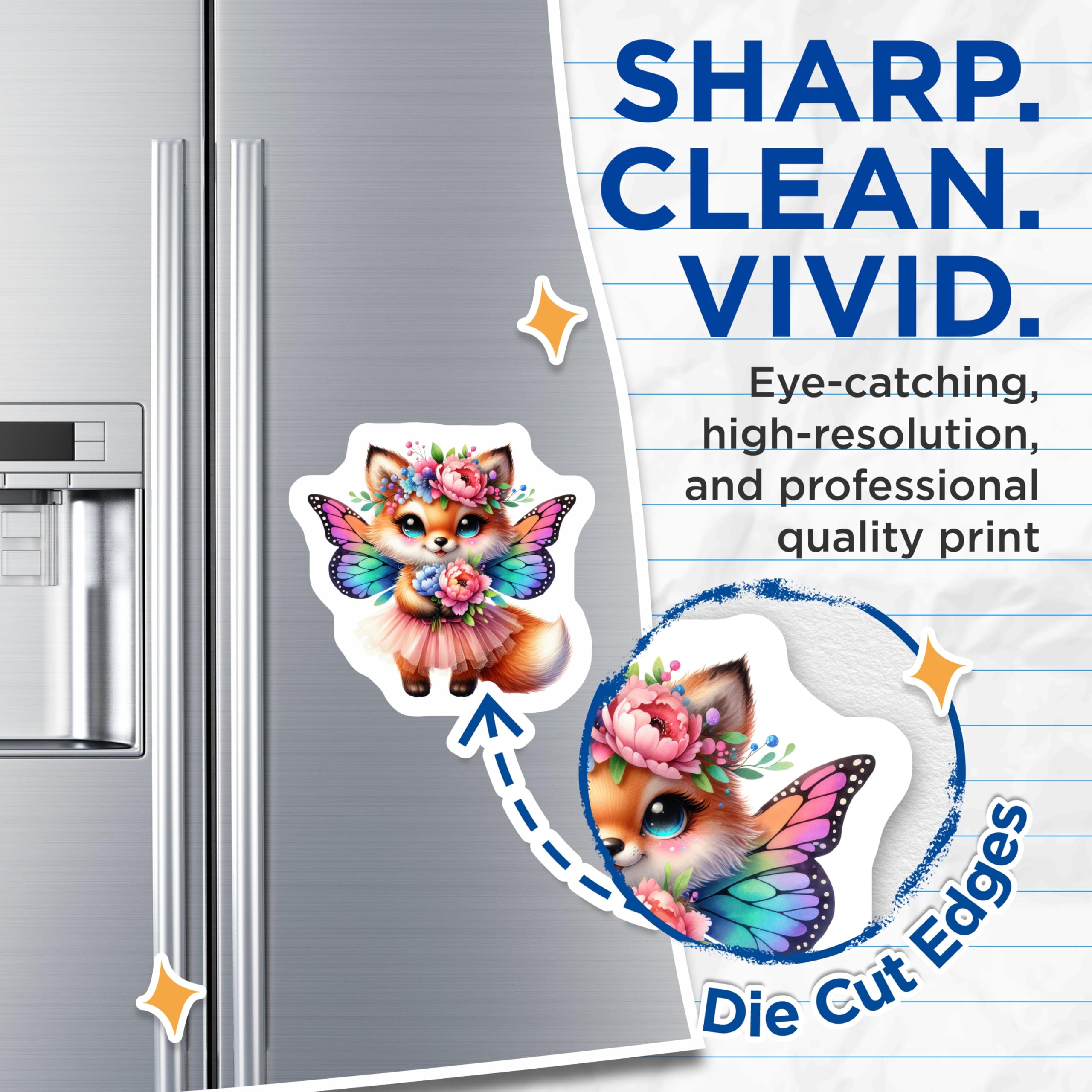 (2 Pack) Adorable Fox Fairy Magnets - Enchanting Woodland Creature Art - Sparkling Butterfly Wing Refrigerator Decor - 5 Inches On Longest Side - Thick Durable Magnet - Made in USA - MAG20988