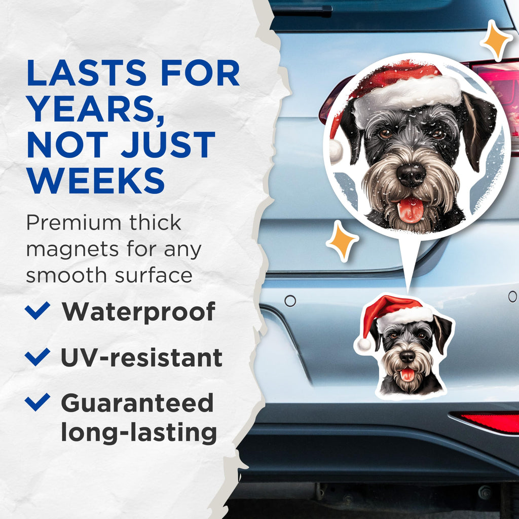 (2 Pack) Schnauzer Christmas Magnets - Santa Dog Holiday Decor - Dog Lover Refrigerator Accents - 5 Inches On Longest Side - Thick Durable Magnet - Made in USA - MAG25482