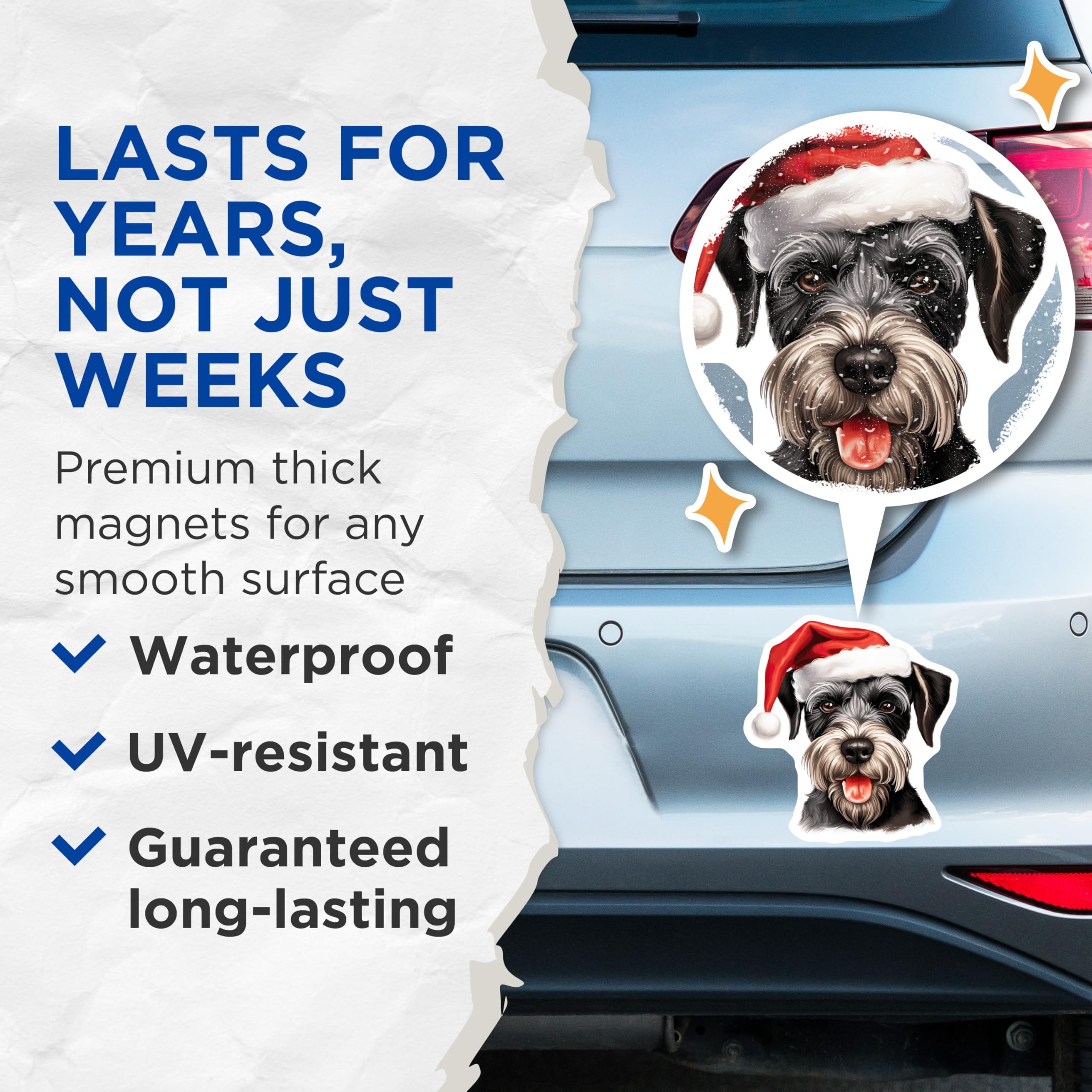 (2 Pack) Schnauzer Christmas Magnets - Santa Dog Holiday Decor - Dog Lover Refrigerator Accents - 5 Inches On Longest Side - Thick Durable Magnet - Made in USA - MAG25482