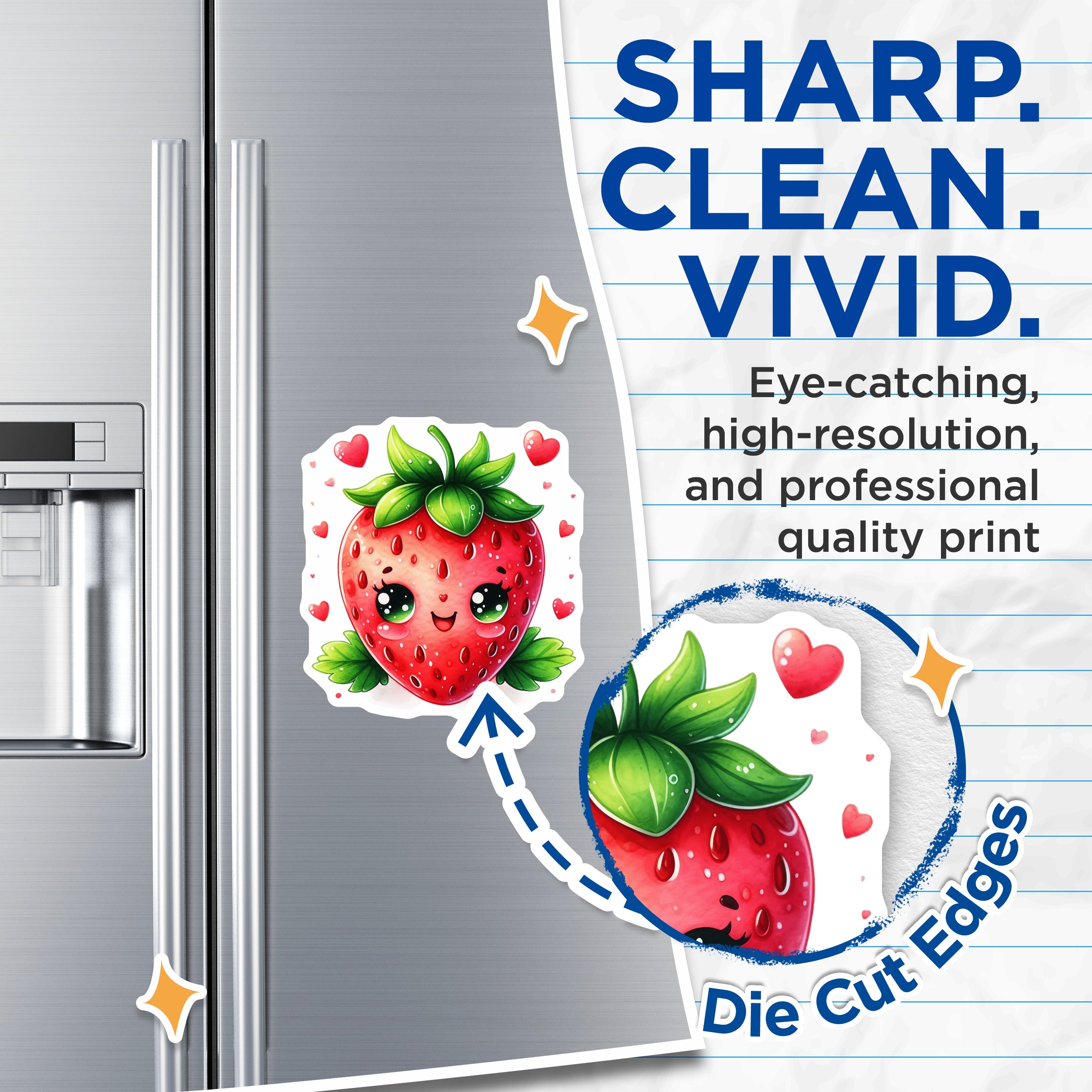 (2 Pack) Kawaii Strawberry Magnets - Cute Fruit Decor - Sweet Fridge Accessories - Valentine's Kitchen Decor - Whimsical Locker Accent - 5" - Durable Magnet - Made in USA - MAG37066