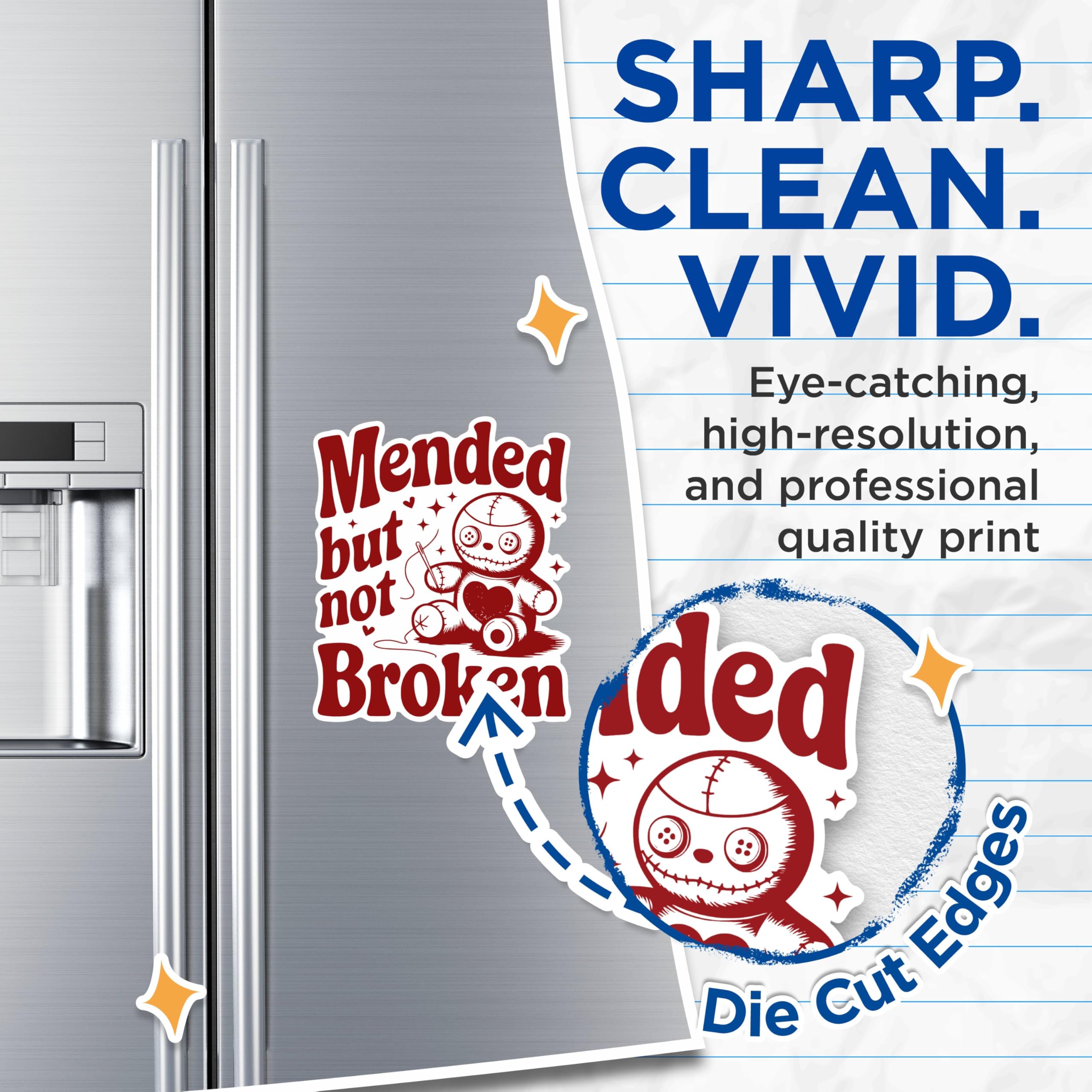 (2 Pack) Mended But Not Broken Magnets - Emotional Healing Magnets - Inspirational Sticker Magnets for Positivity- 5" On Longest Side - for Fridges, Toolboxes, Cars - Made in USA - MAG2880