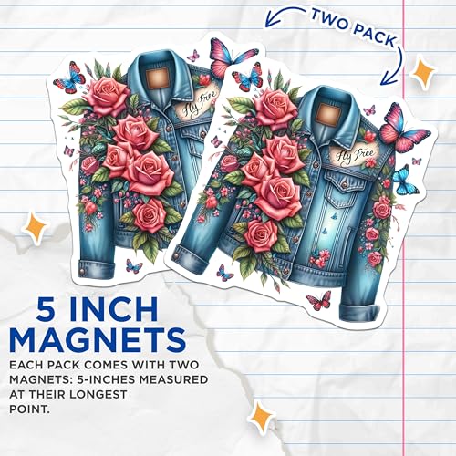(2 Pack) Fly Free Magnets Magnets - Rose Flowers Theme - Butterfly Print Decor - 5" On Longest Side - Made in USA - Sticks to Refrigerators & Metal Surfaces - MAG8878