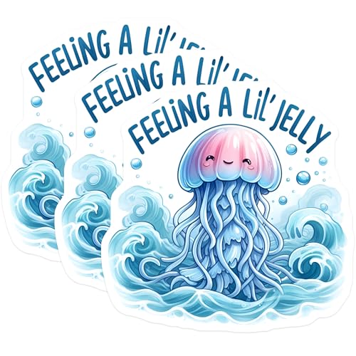 (3 Pack) Jellyfish Decals - Feeling a Lil Jelly - Cute Animal Laptop Decals- 3 Inches On Longest Side - Easy Peel & Apply - Made in USA - 3MCS5013