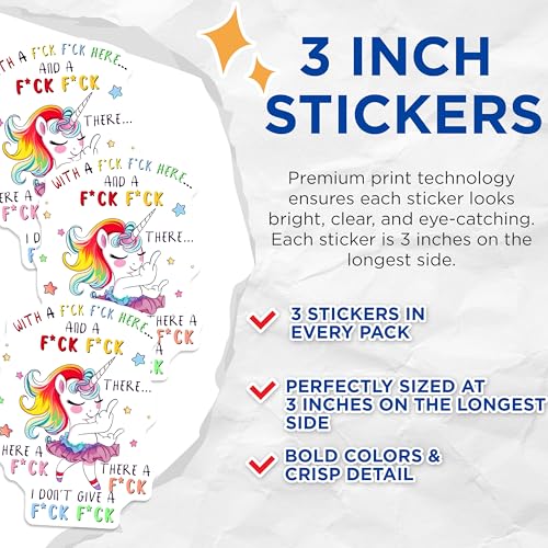 (3 Pack) Unicorn Decals - Funny Unicorn Stickers - Laptop Decals - 3 Inches On Longest Side - Easy Peel & Apply - Made in USA - 3MCS6563