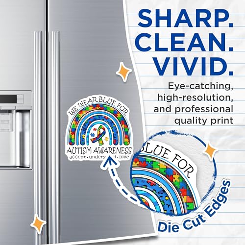 (2 Pack) Autism Awareness Magnets Magnets - Support Puzzle Art - 5" On Longest Side - Made in USA - Sticks to Refrigerators & Metal Surfaces - MAG9166