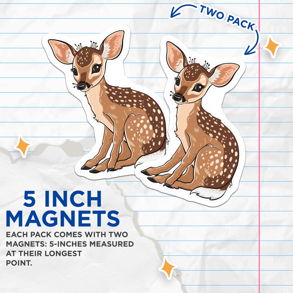 (2 Pack) Cute Fawn Magnets - Woodland Animal Decor - Nursery Refrigerator Magnet - 5 Inches On Longest Side - Thick Durable Magnet - Made in USA - MAG38243