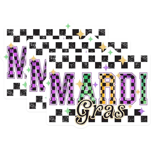 (3 Pack) Mardi Gras Decals - Laptop Decals - Celebration Decal- 3 Inches On Longest Side - Easy Peel & Apply - Made in USA - 3MCS5147