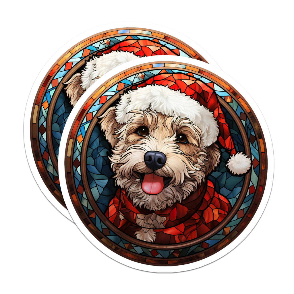 (2 Pack) Christmas Dog Stained Glass Magnets - Holiday Pet Decor - Festive Animal Accent - 5 Inches On Longest Side - Thick Durable Magnet - Made in USA - MAG27335