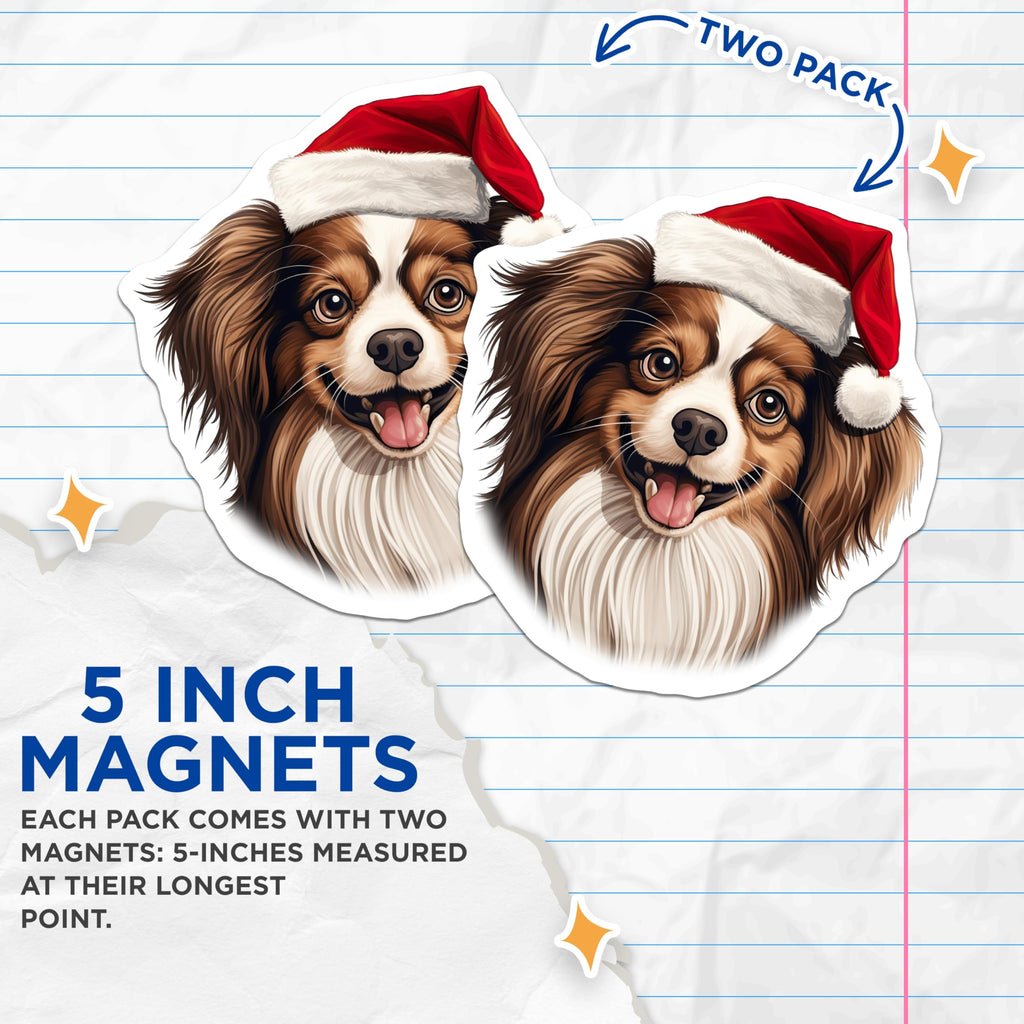 (2 Pack) Christmas Dog Magnets - Santa Hat Dog - Festive Pet Decor - 5 Inches On Longest Side - Thick Durable Magnet - Made in USA - MAG27849