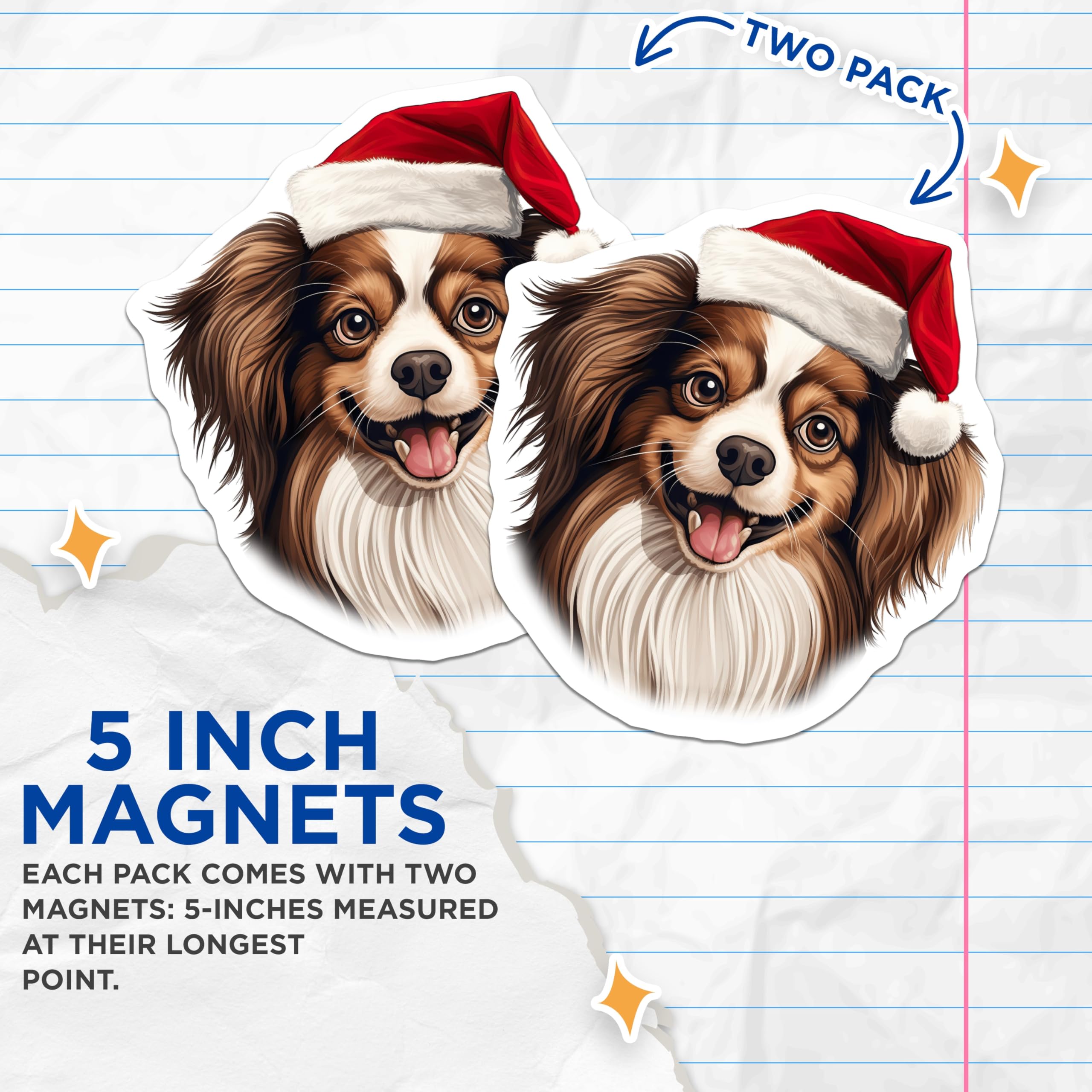 (2 Pack) Christmas Dog Magnets - Santa Hat Dog - Festive Pet Decor - 5 Inches On Longest Side - Thick Durable Magnet - Made in USA - MAG27849