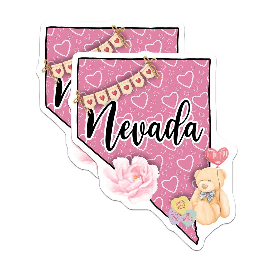 (2 Pack) Nevada Valentine Magnets - Sweet Love State Decor - Teddy Bear Hearts Art - Romantic Pink Nevada Souvenir - 5 Inches On Longest Side - Thick Durable Magnet - Made in USA - MAG20732