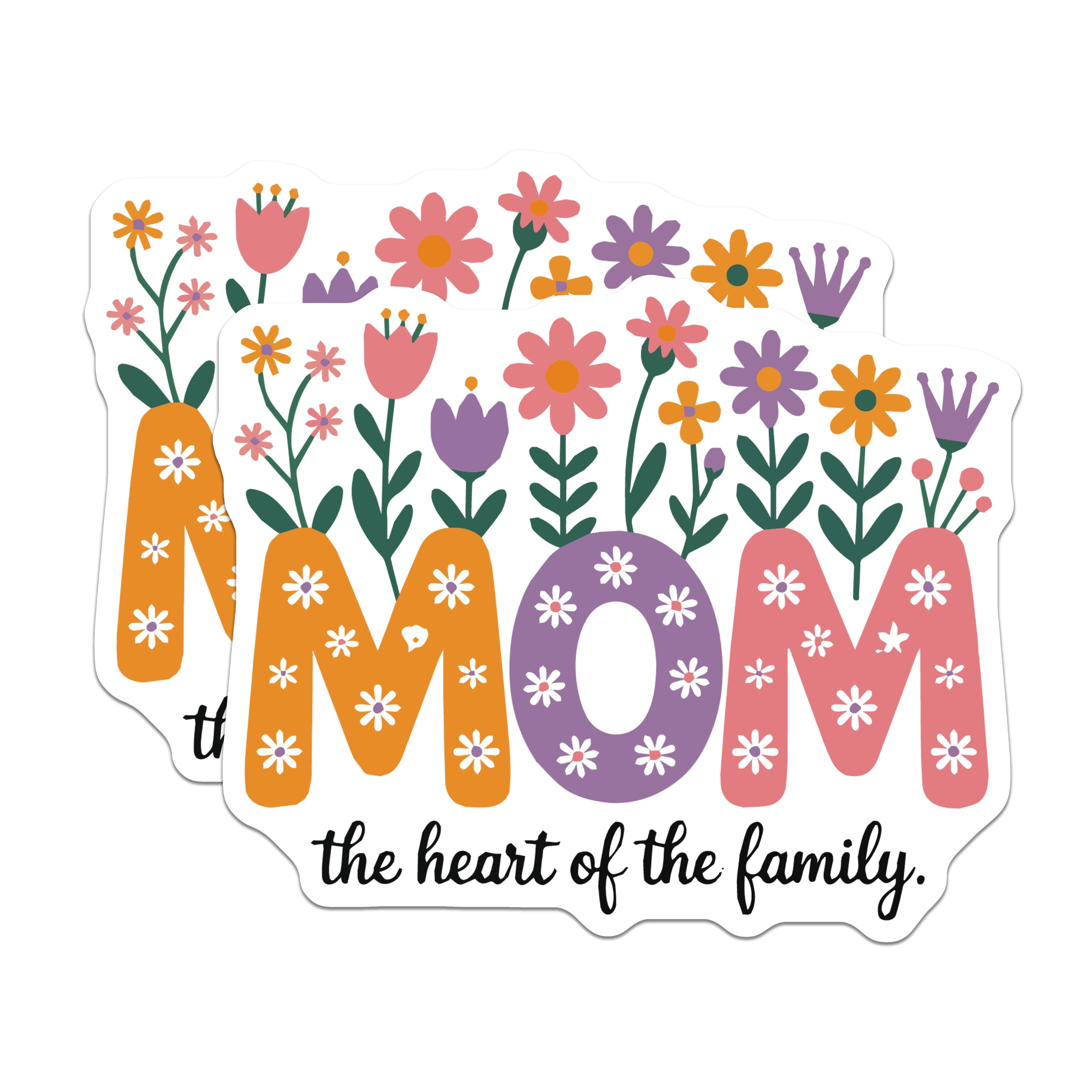 (2 Pack) Floral Mom Magnets - Heart of The Family Refrigerator Decor - Mother's Day Appreciation for Mom - 5 Inches On Longest Side - Thick Durable Magnet - Made in USA - MAG37647