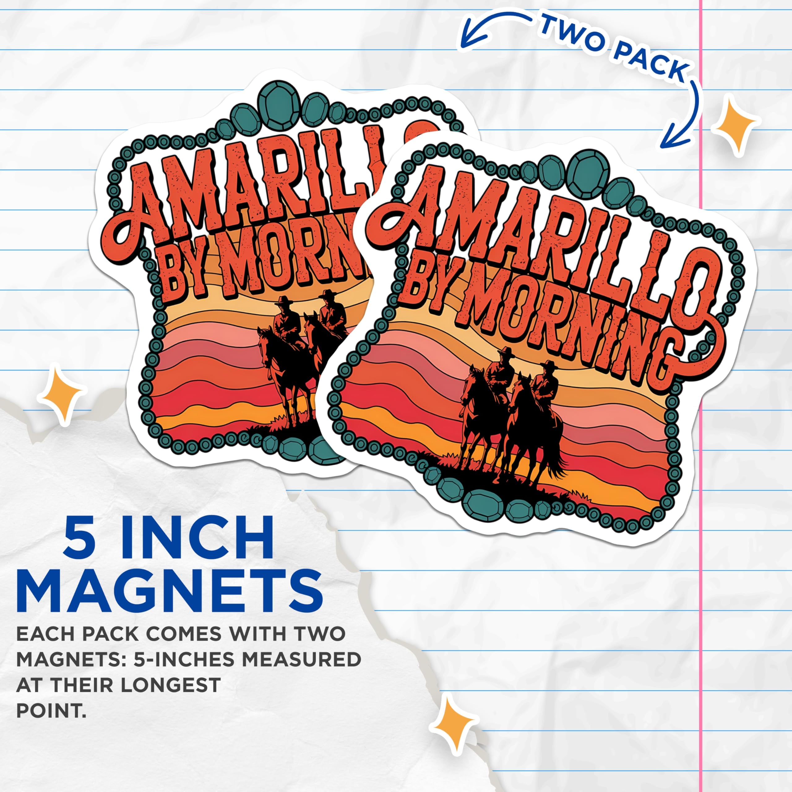 (2 Pack) Amarillo By Morning Magnets - George Strait Cowboys - Retro Western Art - Texas Rodeo Sunset - Country Music - 5 Inches On Longest Side - Thick Durable Magnet - Made in USA - MAG21331