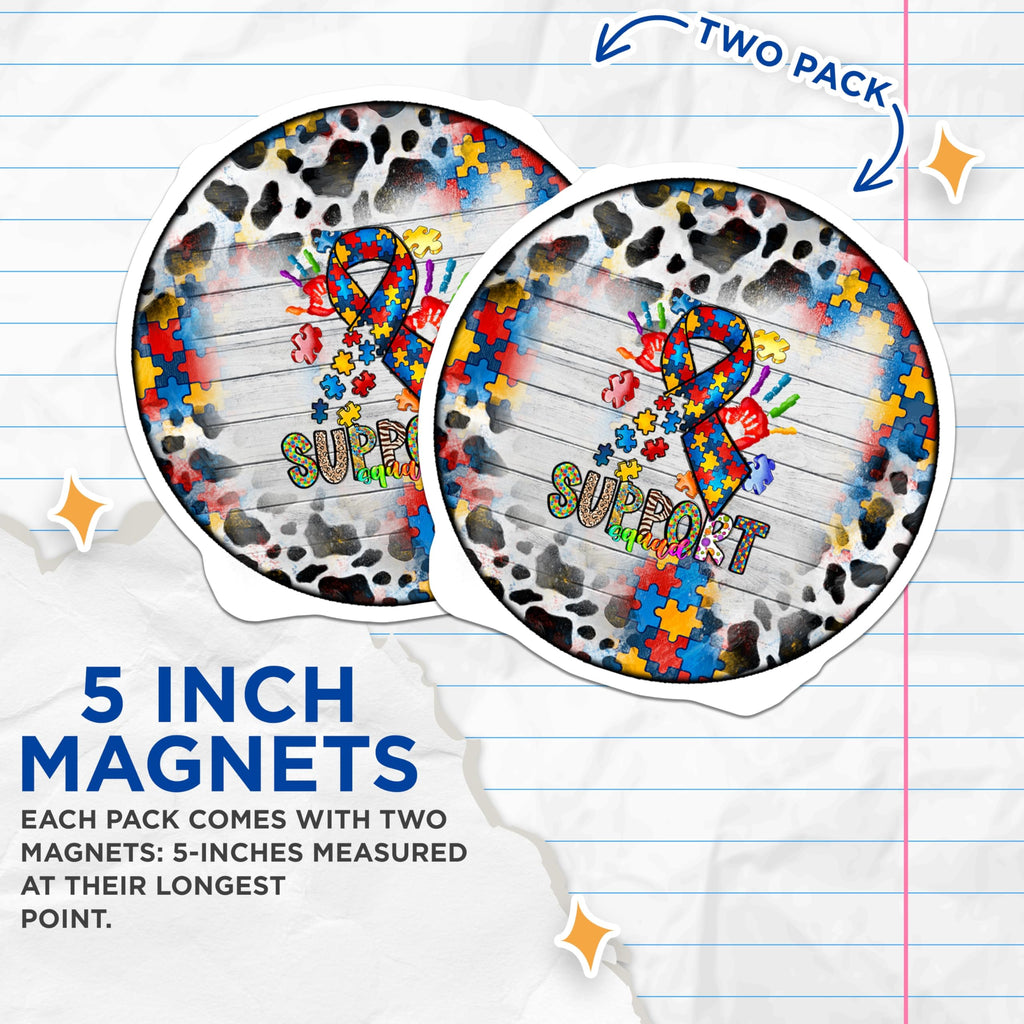 (2 Pack) Autism Awareness Magnets - Puzzle Piece Ribbon Support - Rainbow Handprint Squad Decor - 5 Inches On Longest Side - Thick Durable Magnet - Made in USA - MAG24691